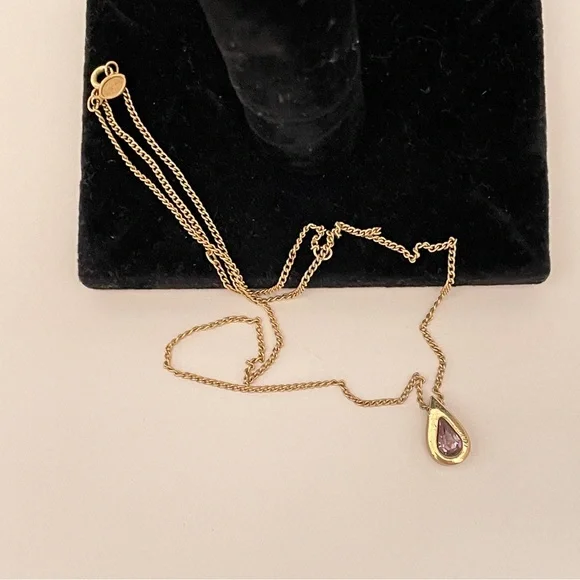 Vintage AVON Faux Amethyst February Birthstone Preppy Dainty Teardrop Necklace - Picture 7 of 9